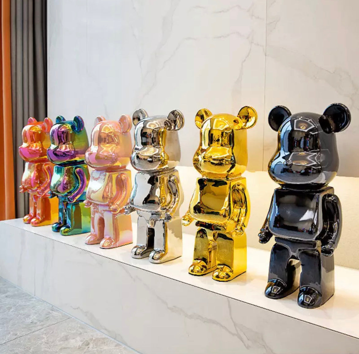 Metallic bear statues